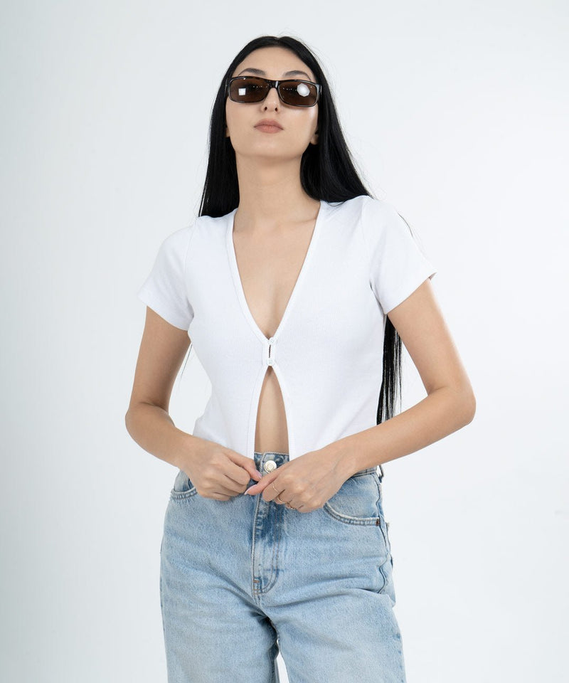 Ribbed Button Top V-Neck - TheBTclub