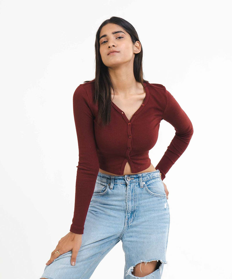 Ribbed Cardigan - Maroon