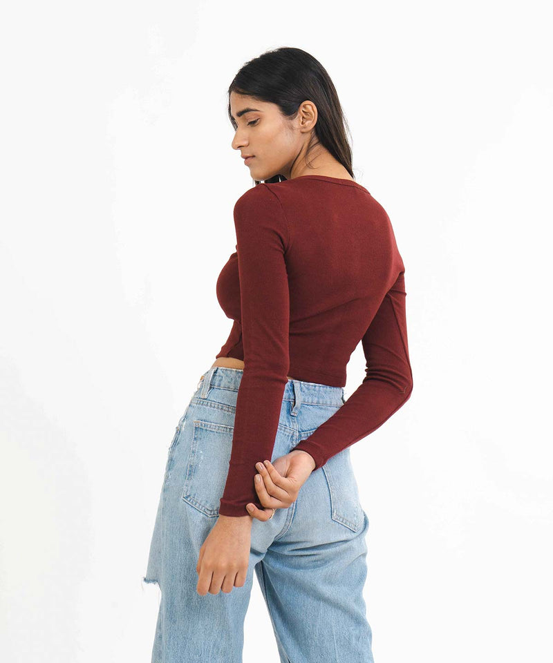 Ribbed Cardigan - Maroon