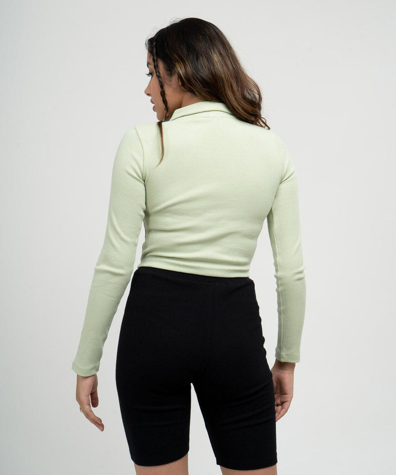 Ribbed Collared Full Sleeves Top