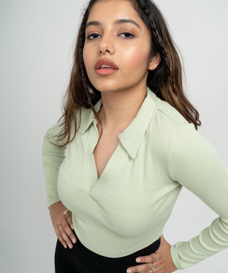 Ribbed Collar Full Sleeves Top - TheBTclub