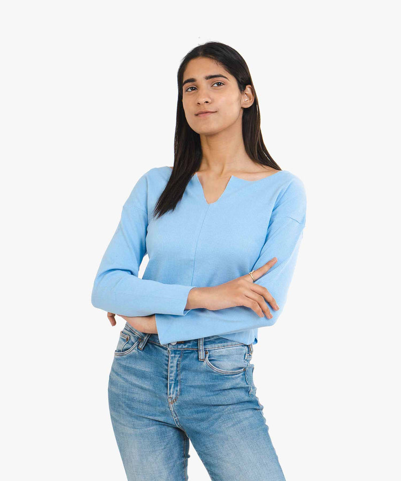 Ribbed Comfort Fit Top - Light blue