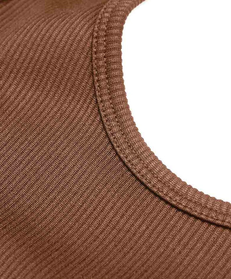 Ribbed Cropped T-shirt - Brown