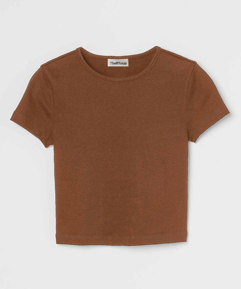 Ribbed Cropped T-shirt - Brown