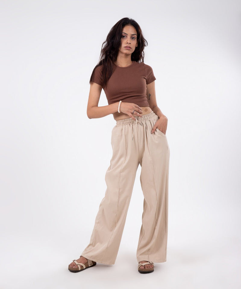 Ribbed Cropped T-shirt - Brown