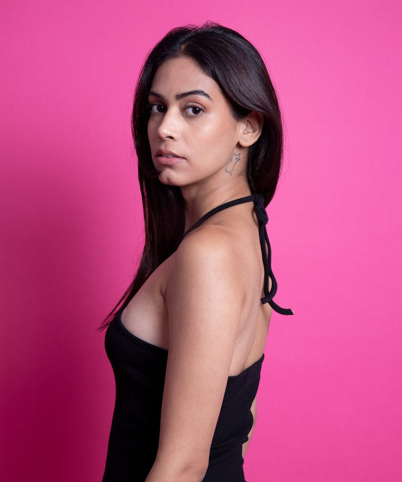 Ribbed Cross Shoulder Strap Dress - Black - TheBTclub