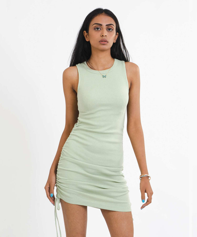 Ribbed Drawstring Dress - Pastel Green - TheBTclub