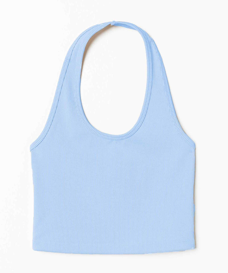 Ribbed HalterNeck Crop Top - Light blue