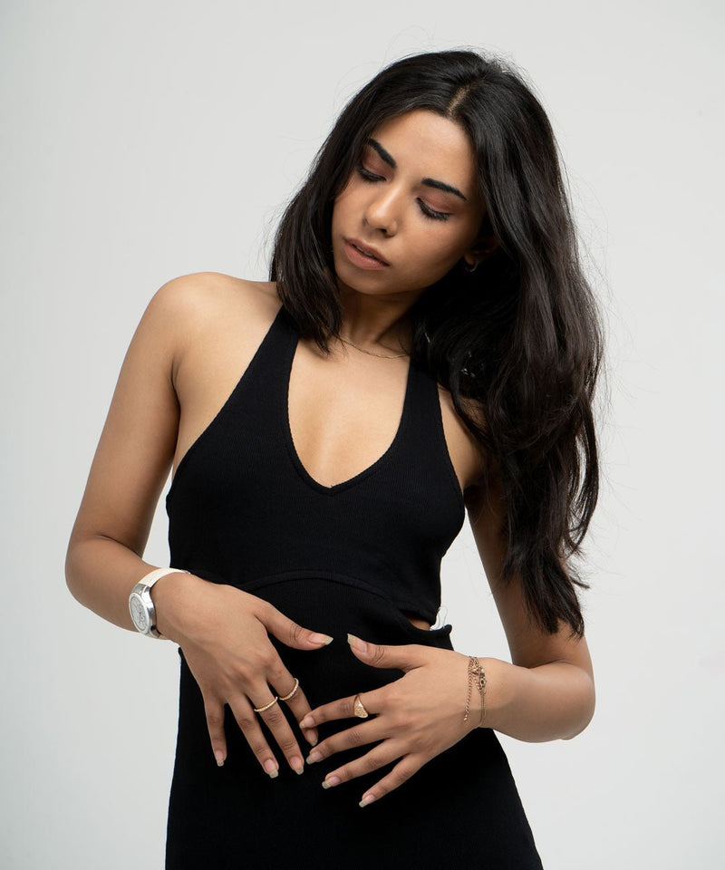 Ribbed HalterNeck Dress - Black - TheBTclub