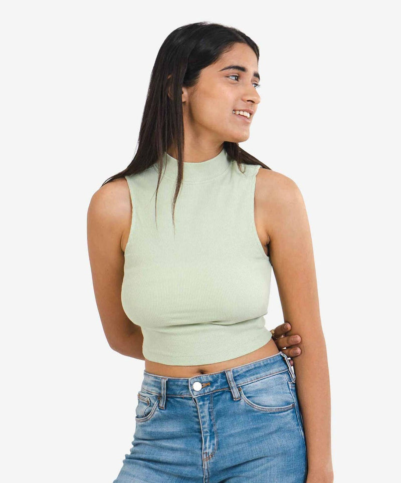 Ribbed high neck top - Pastel green - TheBTclub