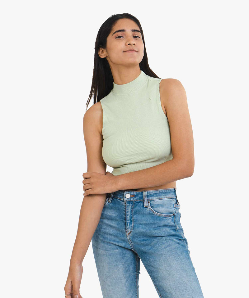 Ribbed high neck top - Pastel green - TheBTclub