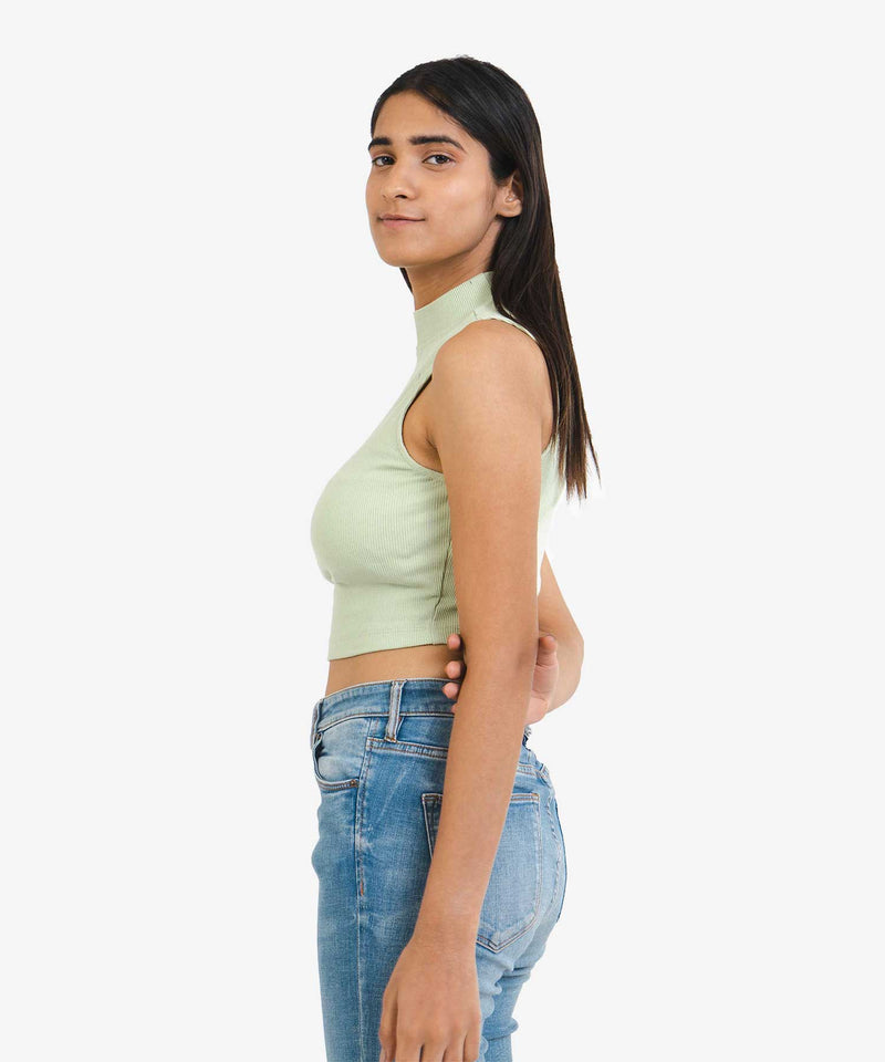 Ribbed high neck top - Pastel green - TheBTclub