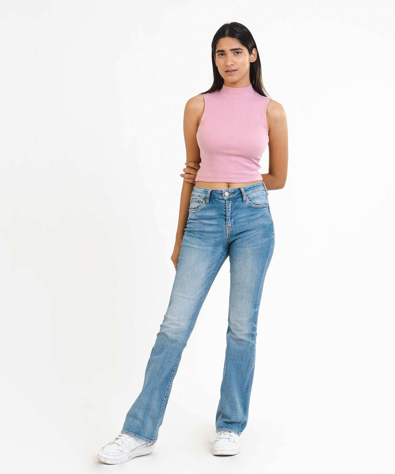 Ribbed high neck top - Rose Pink - TheBTclub