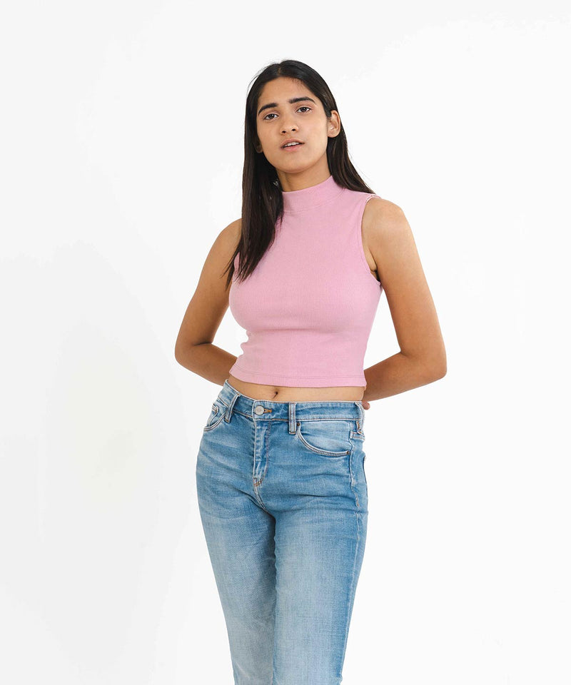Ribbed high neck top - Rose Pink - TheBTclub