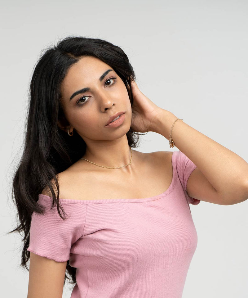 Ribbed Off Shoulder Dress - Rose Pink - TheBTclub