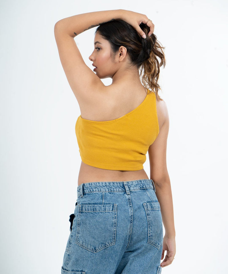 Ribbed Single Shoulder Diagonal Top - Mustard - TheBTclub