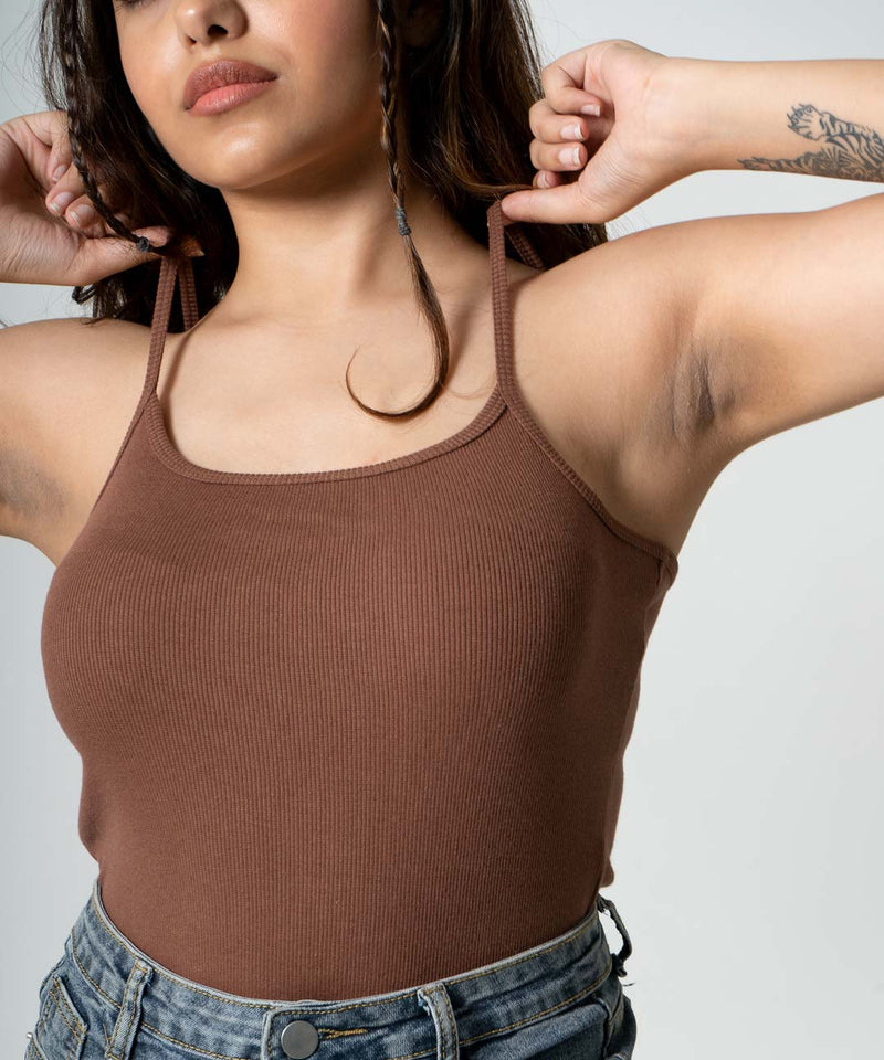 Ribbed Strapped Vest Top - Chestnut Brown - TheBTclub