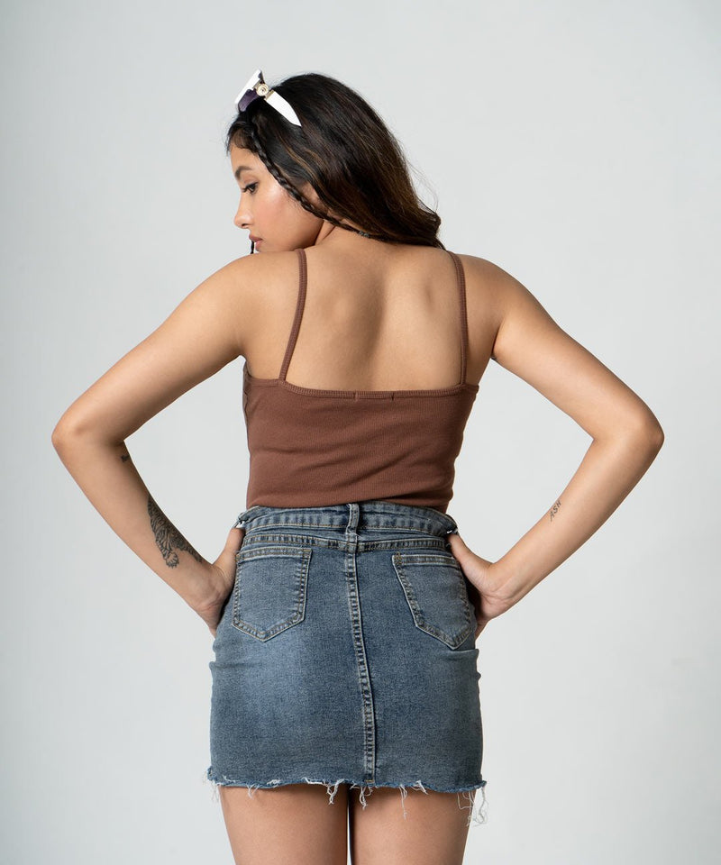 Ribbed Strapped Vest Top - Chestnut Brown - TheBTclub
