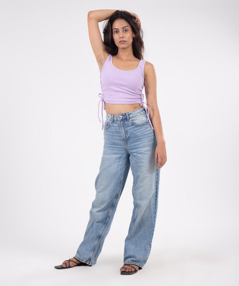 Ribbed String Crop Top - Lilac - TheBTclub