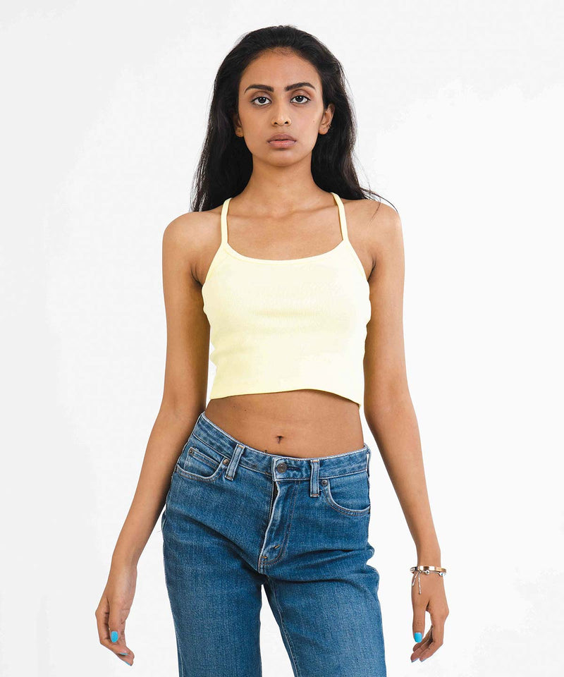 Ribbed Thin Strap Crop Top - Lemon