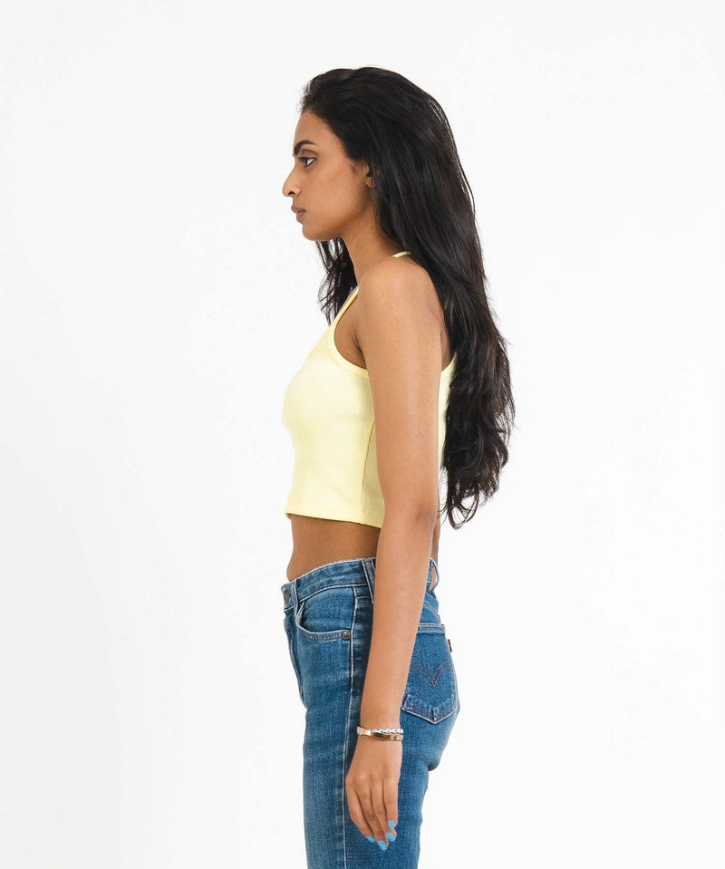 Ribbed Thin Strap Crop Top - Lemon