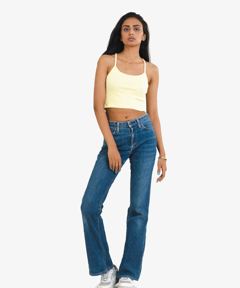 Ribbed Thin Strap Crop Top - Lemon