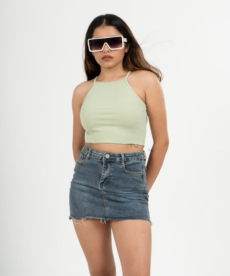 Ribbed Thin Strap Highneck Top