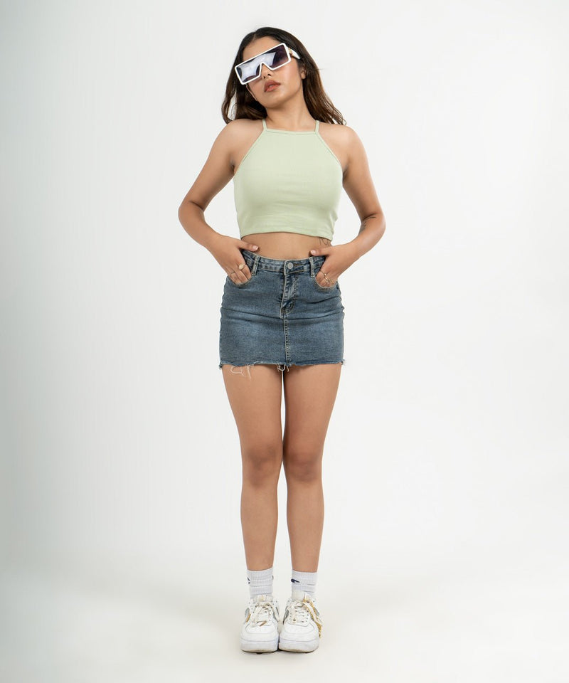 Ribbed Thin Strap Highneck Top