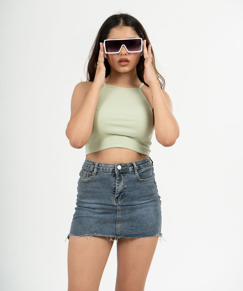 Ribbed Thin Strap Highneck Top