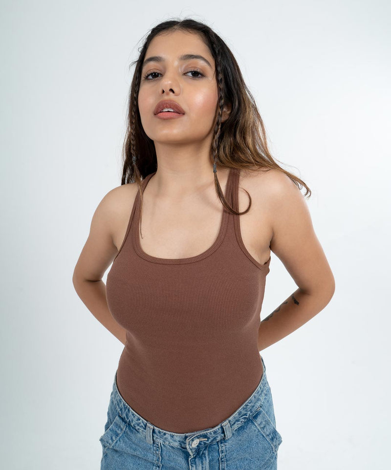 Ribbed Thin Strap Vest Top - TheBTclub