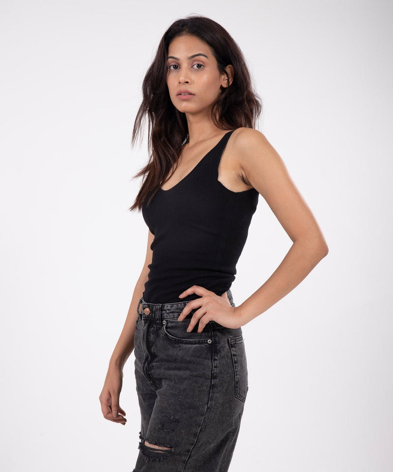 Ribbed V-Neck Sleeveless Top