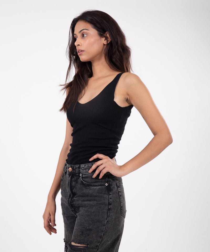 Ribbed V-Neck Sleeveless Top