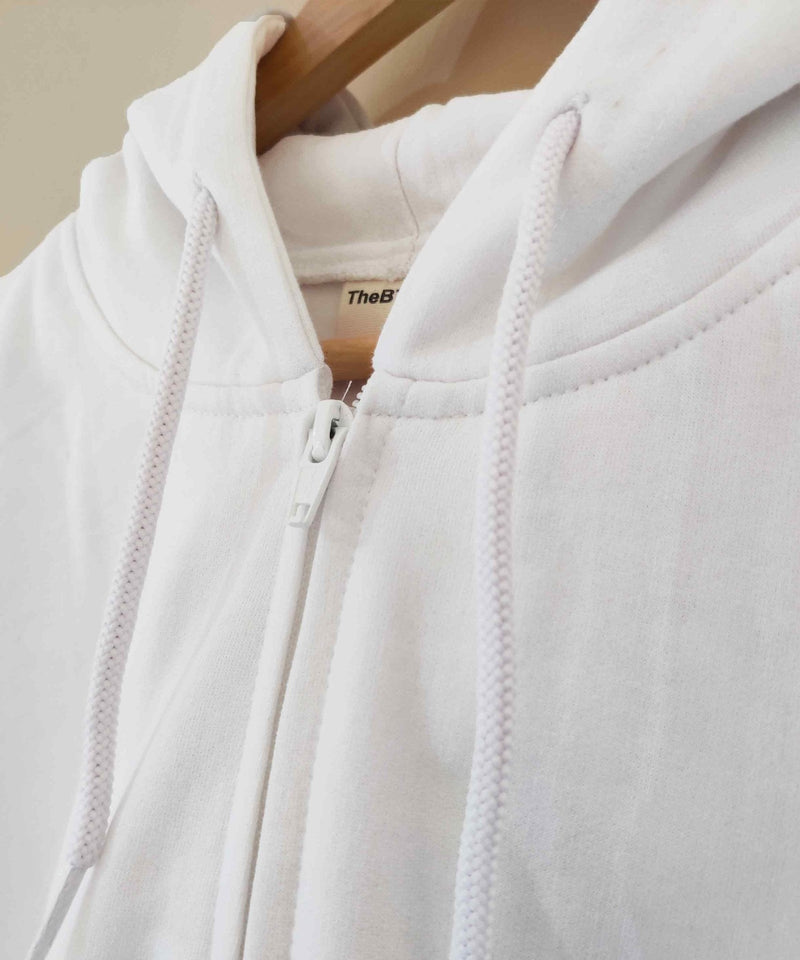White - Basic Zipped Crop Hooded Sweatshirt